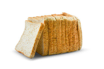 Whole wheat bread isolated on white background.