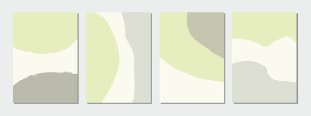 A set of abstract templates in grey, green and cream.