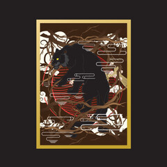 jaguar illustration with japanese style background