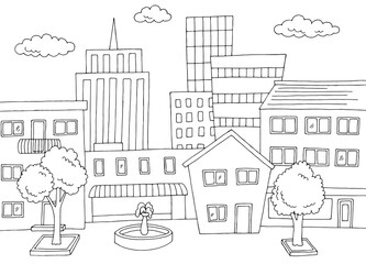 City graphic black white cityscape skyline sketch illustration vector 