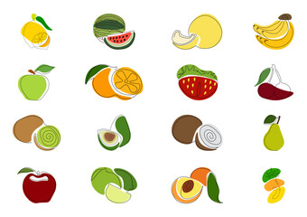 Set of vector icons of fruits and berries