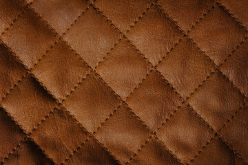 Leather texture with square seams. Brown color, vignetting. Background for design.