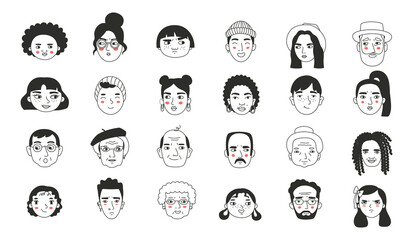 Set of different people s faces, human avatars collection. Different emotions, portrait with a positive facial expression.