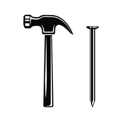Claw Hammer and Nail, Carpenters hammer and metal nail vector illustration - obrazy, fototapety, plakaty