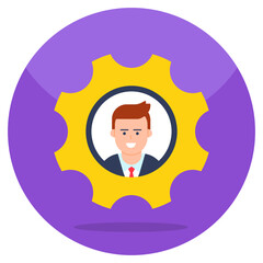 Avatar inside gear, icon of resource management 