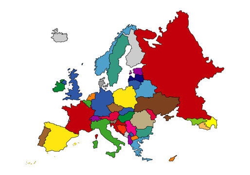 Mapa de pa&iacute;ses de Europa en diferentes colores