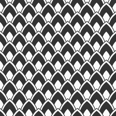 Scale seamless vector pattern. Fish, snake, dragon scales seamless vector pattern. Geometric texture. Seamless surface pattern design with scales. Black and white stylish vector background.