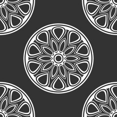 Abstract seamless vector pattern with round geometric shapes, symbols.