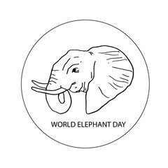 Black one-line drawing of an elephant on a white background. One-line art design. Vector illustration for the World Elephant Day.