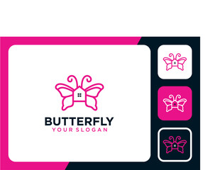 butterfly logo design with house and line art
