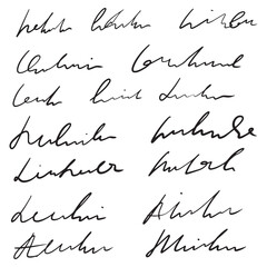 Handwritten abstract text, vector cursive script, imitation of hand-drawn ink text, unreadable words. Decdorative Strokes, underlines