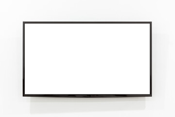 Led tv screen hanging on a white wall background, Television screen, Modern smart tv 