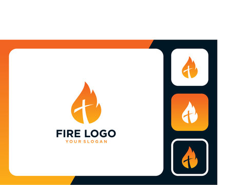 fire logo design with cross or church