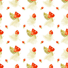 Cfly agarics beautiful vegetal seamless pattern