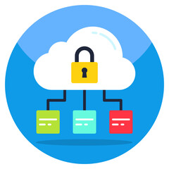 Vector design of nodes and lock with cloud, icon of cloud network security 