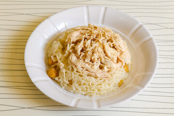 Traditional delicious Turkish food; Turkish style rice pilaf (Turkish name; Arpa sehriyeli. tavuklu, kuru fasulyeli, kavurmali pirinc pilavi)