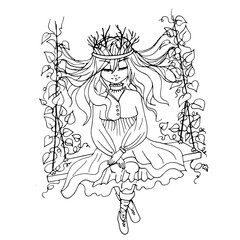 vector coloring page with cute cartoon anime girl