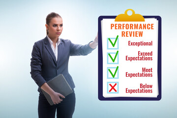 Annual performance review concept with businesswoman
