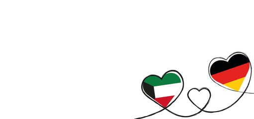 Drei Herzen mit der Fahne von Deutschland und Kuwait