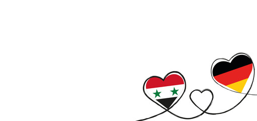 Drei Herzen mit der Fahne von Deutschland und Syrien