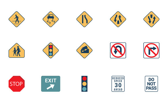 Road signs. Driving school picture. Vector illustration.	