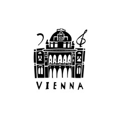 Vector hand drawn symbol of Austria. Travel illustration of Austrian signs. Hand drawn lettering illustration. Landmark logo