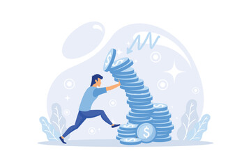 financial services, small bankers are engaged in work, saving or accumulating money, a coin box with falling