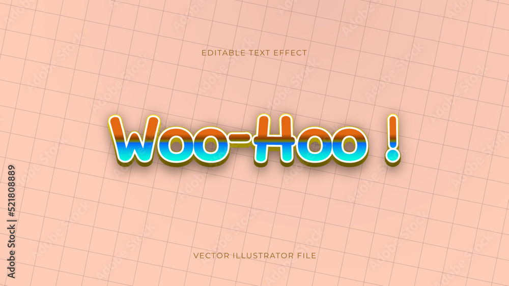 Poster Modern woo-hoo editable text effect vibrant modern color shiny. Text style effect. Editable typography fonts vector files