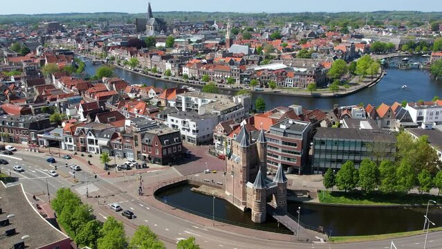 Aerial view of Haarlem near Amsterdam, Netherlands. Picturesque dutch city Haarlem in the summer. Famous place to visit in Holland.