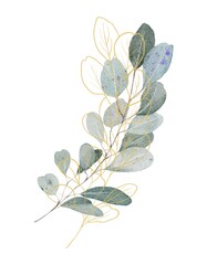 Gold branch with watercolor green branch