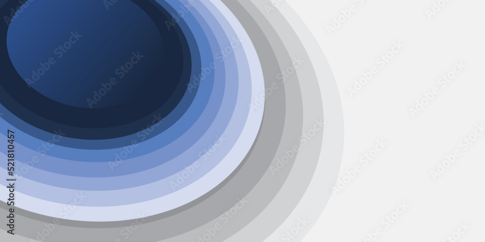 Poster abstract minimalist blue round curving, oval concentric shapes on light grey background - design wit
