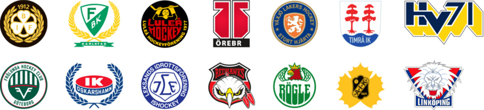 SHL season 2022-23. Swedish Hockey League, Sweden, Brynas IF, Farjestad BK, Frolunda HC, HV71, IK Oskarshamn, Leksands IF, Linkoping HC, Lulea HF, Malmo Redhawks, Orebro HK, Rogle BK, Skelleftea AIK.