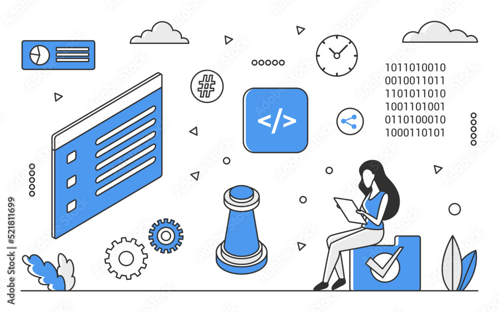 Fototapete Programming code solution. Software development, coding securized source monocolor vector illustration