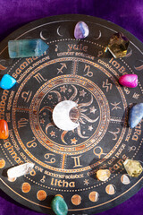 Healing crystals on brown background