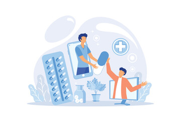 Online medical consultation and prescription medicine: professional doctor connecting and giving a consultation for a patient, telemedicine concept