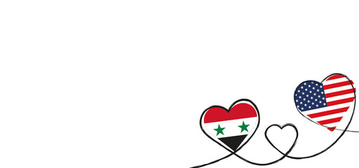 Drei Herzen mit der Fahne von den USA und Syrien