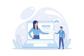 Online registration and sign up concept. People signing up or login to online account with user interface. Secure login and password.