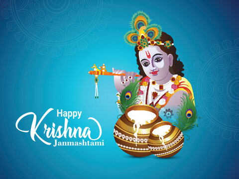 Indian religion festival happy janmashtami vector illustration background