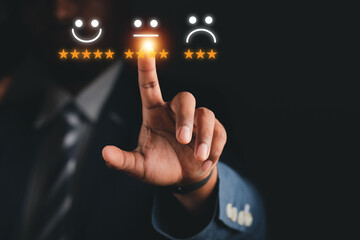 Customer Experience Concept Businessman Rating Smile Technology Emoticon Customer Satisfaction Survey