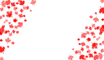 Confetti of multicolored leaves isolated on white background.Falling confetti from minimalistic maple leaves. Empty space for text