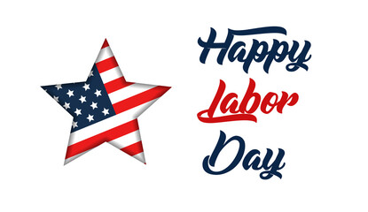 Labor Day greeting card with USA national flag background and text Happy Labor Day