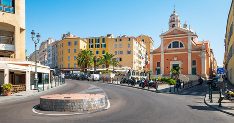 Ajaccio Cathedral in city center, Corsica, France. - obrazy, fototapety, plakaty