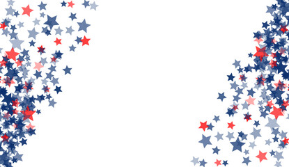 American Memorial Day stars background. Holiday confetti in USA flag colors for Patriot Day. 4th of July holiday stardust.