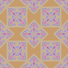 Sguares for abstract flower on brown seamless