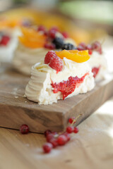Dessert Pavlova. Delicious and beautiful breakfast. High quality photo