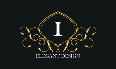 Vintage logo or monogram design with an elegant letter I in the center on a dark background.