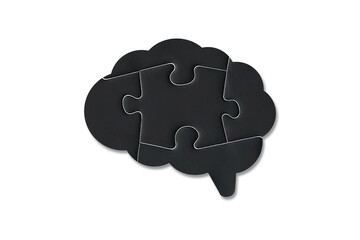 Brain shaped black jigsaw puzzle on white background