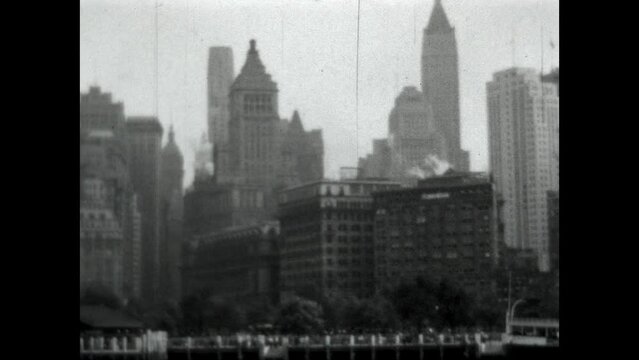 Manhattan Skyline 1931 - Viewing the Manhattan skyline from a ferry traveling from the Battery in New York, New York in 1931. 