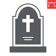 Obraz premium Tombstone glyph icon, halloween and rip grave, gravestone vector icon, vector graphics, editable stroke solid sign, eps 10.