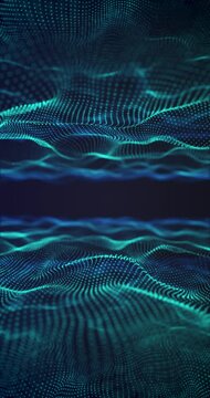 Abstract footage with wavy blue particles. Depth of field effect, blur effect, loop possible. Vertical video.
